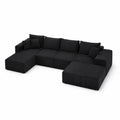 Sofá Modular en Forma de U 5 Plazas Tela Negra