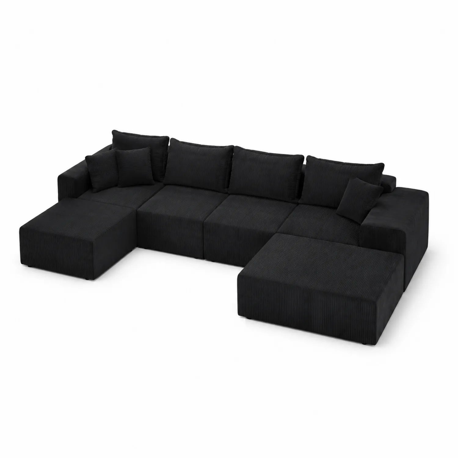 Sofá Modular en Forma de U 5 Plazas Tela Negra