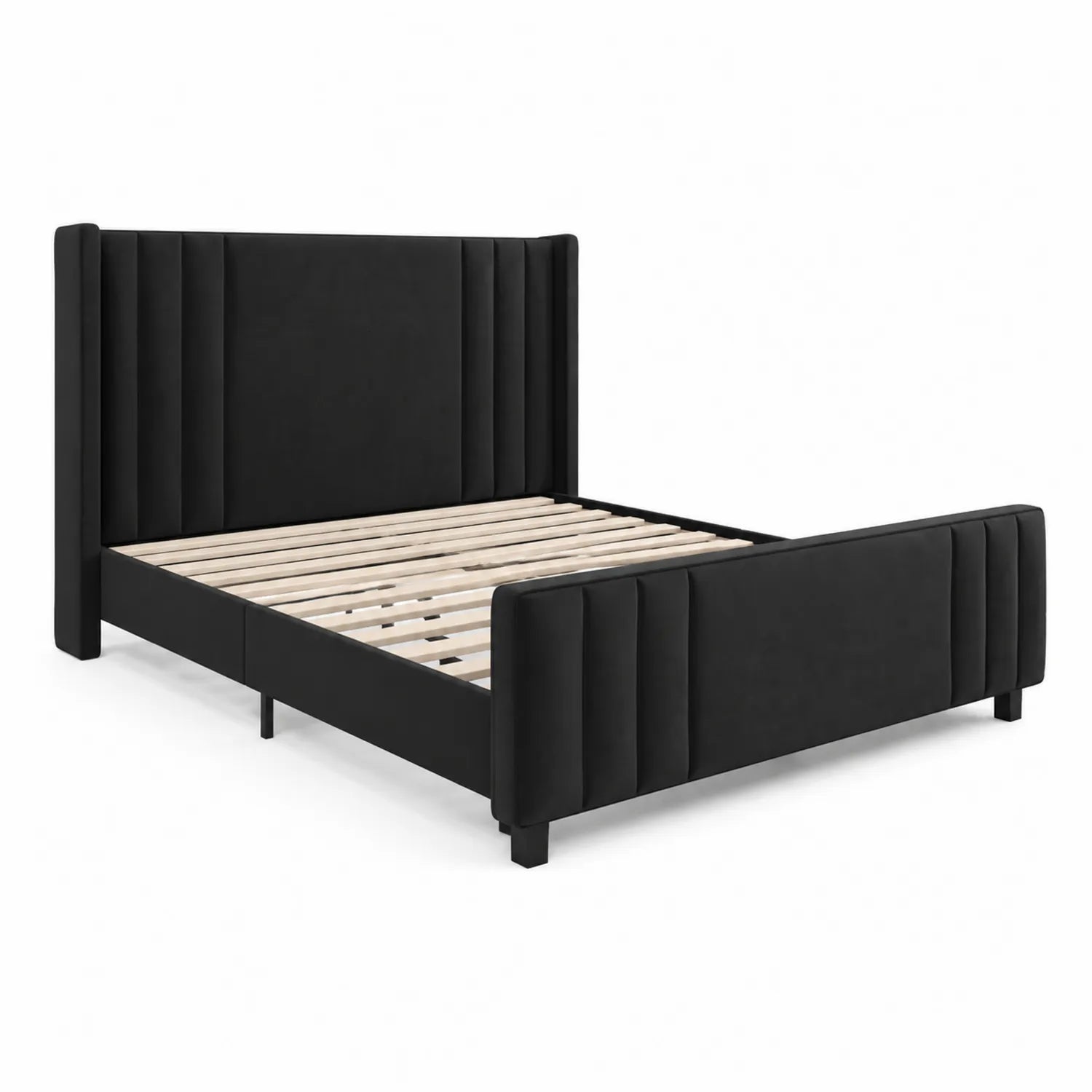 Cama de Madera Tapizada en Tela Negra 200x160 cm