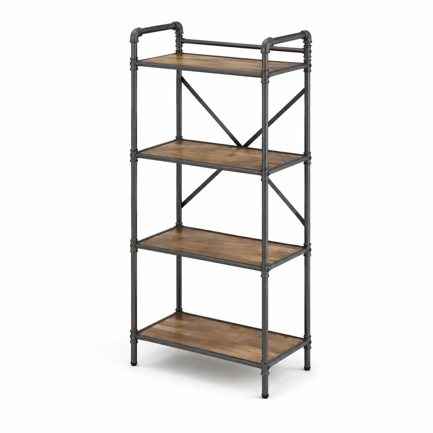 Estantería de metal y madera con 4 niveles, 150x60x35 cm, Negro y Roble