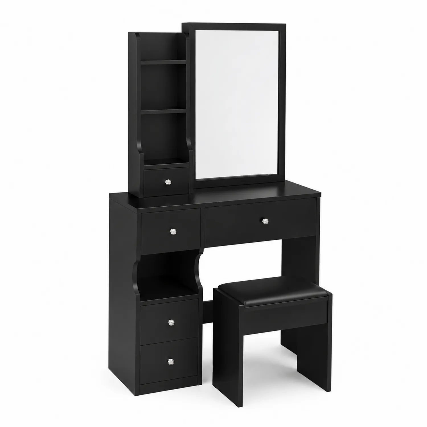 Tocador de MDF Negro con Taburete y Espejo