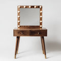 Vanity Table Set 120x45x140 cm Wooden with Mirror and Lights - Walnut Finish - Modern Design