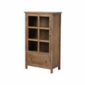 Vitrina de madera maciza de pino con vidrio templado y cajón 180x90x40 cm Marrón