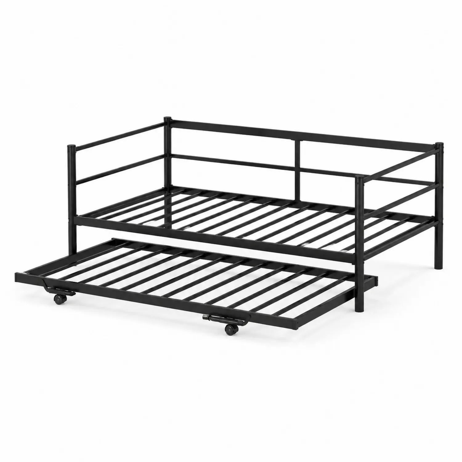 Cama nido de metal negro con somier extraíble
