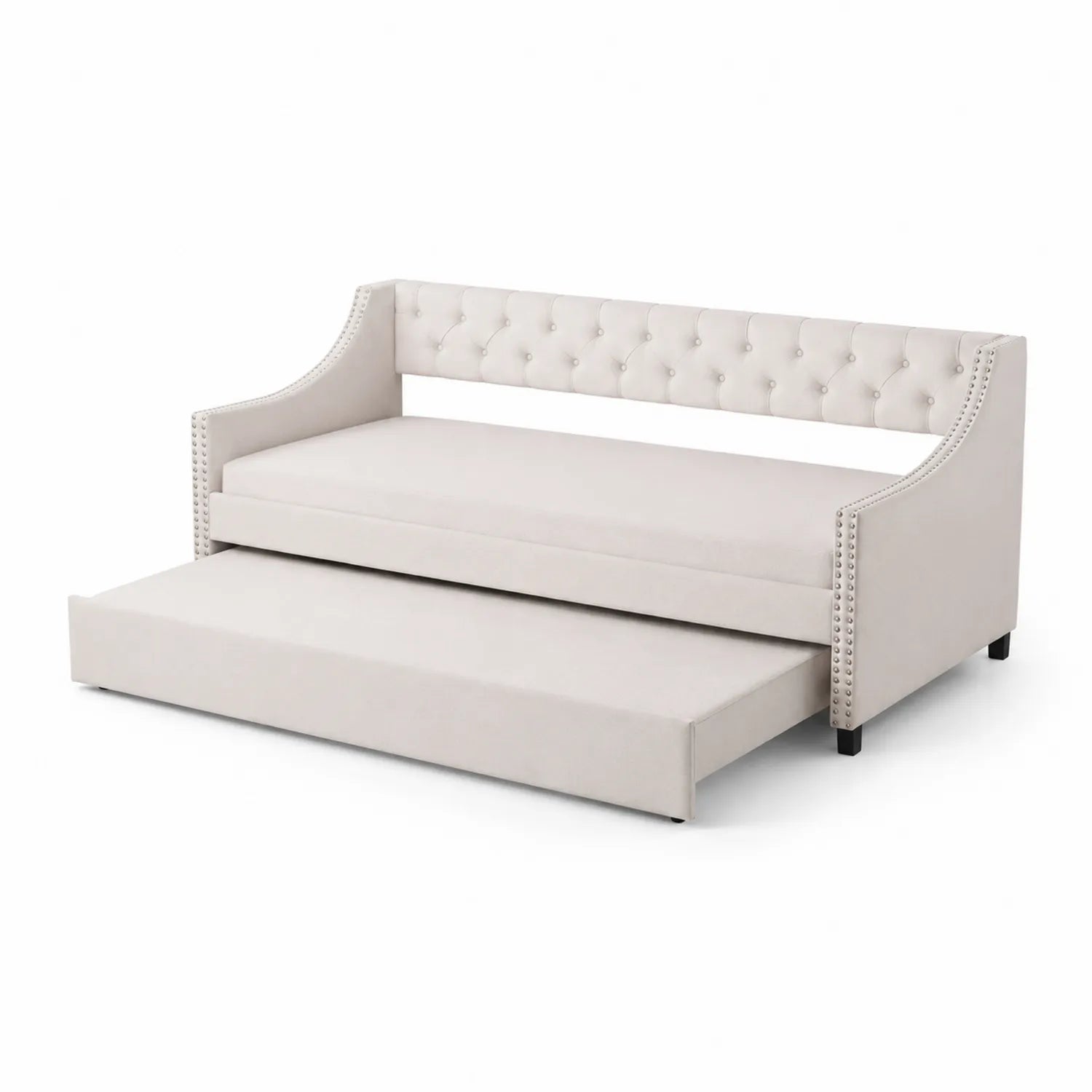 Cama de Día con Nido de Madera y Tela Beige
