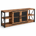 Mueble de TV de Madera y Metal con Puertas de Malla, Marrón y Negro