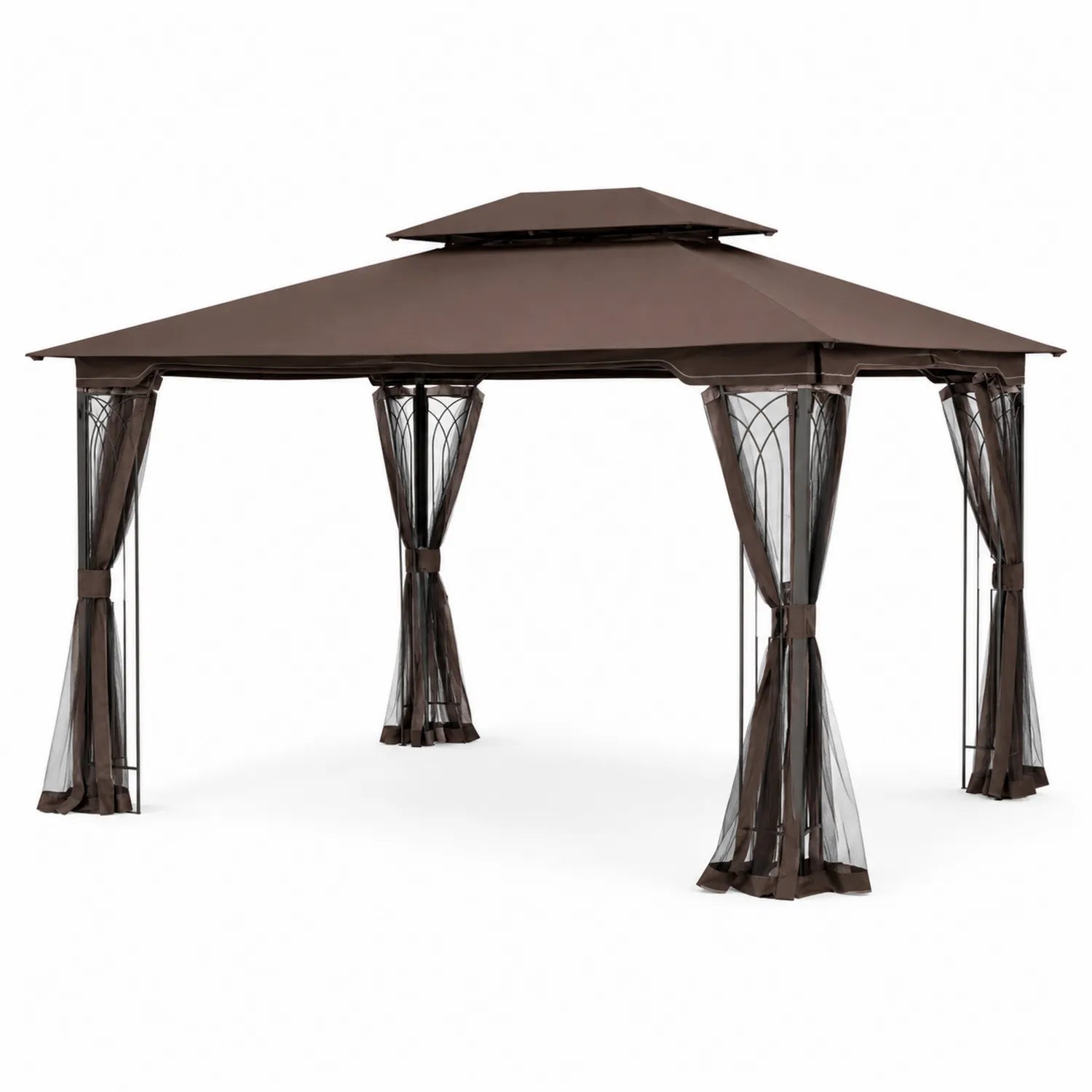 Pérgola de jardín 3x4 m Acero y Tela Marrón