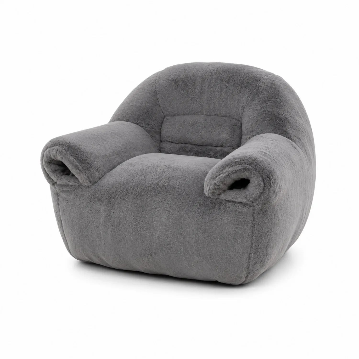 Sillón de Tela de Felpa Gris con Estructura de Madera
