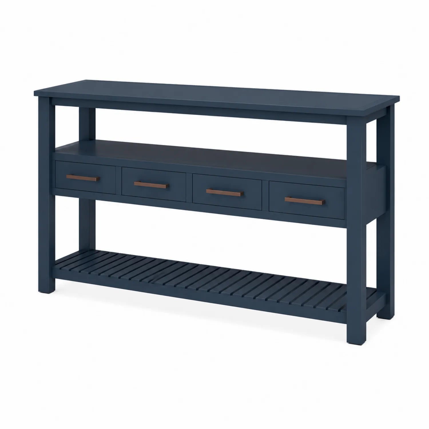 Mesa consola de madera con cajones azul