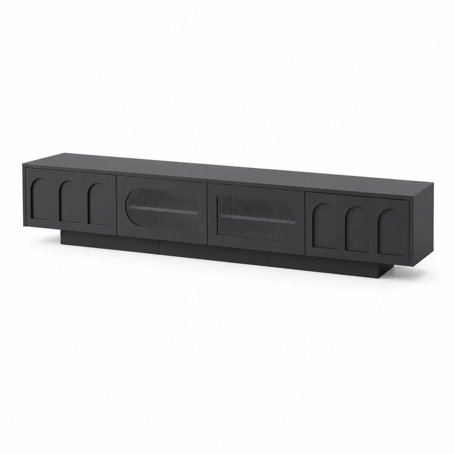 Mueble de TV de MDF Negro con Puertas de Vidrio Templado 200x40x50 cm