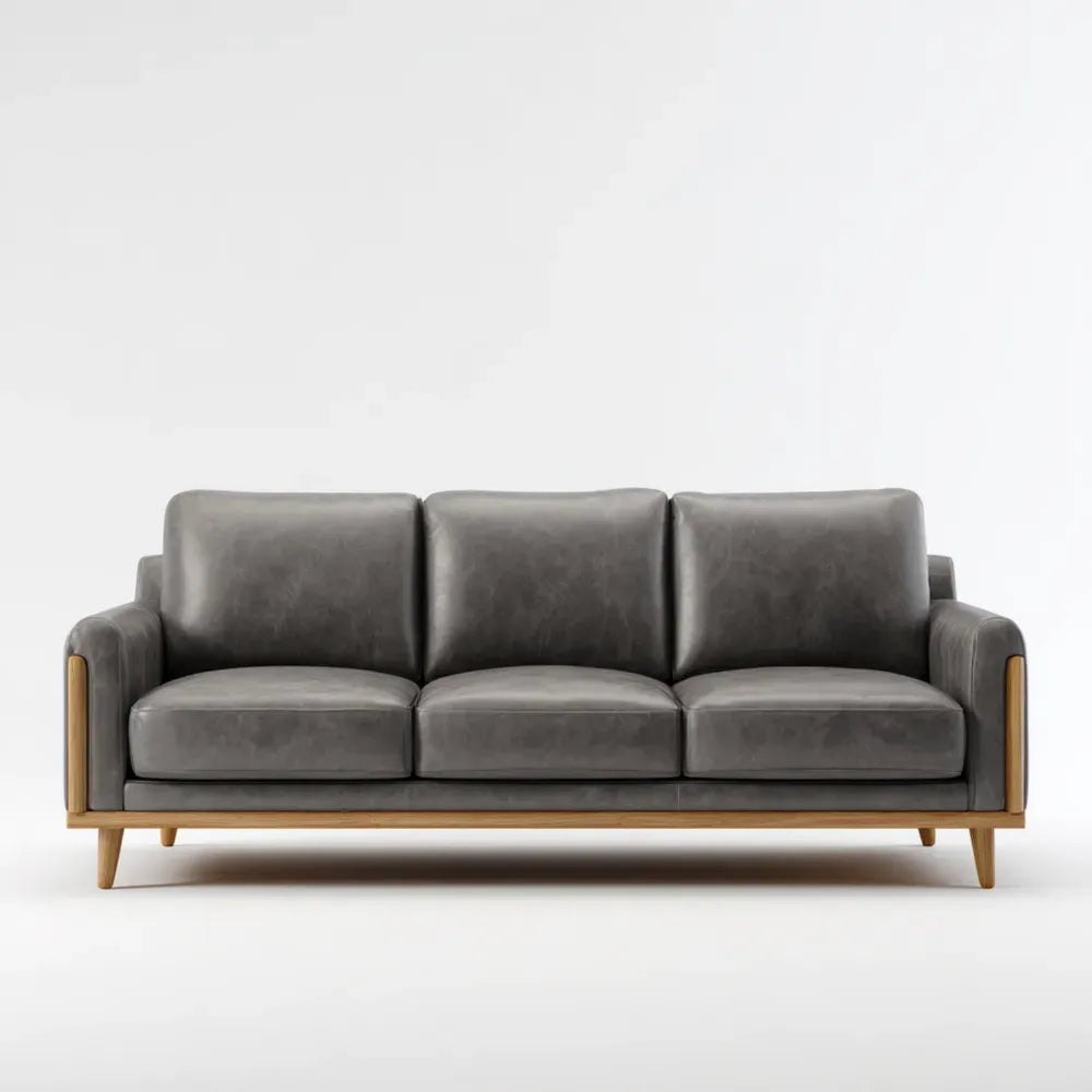 3-Seater Leather Sofa - 180x85x90 cm - Dark Gray - Modern Design