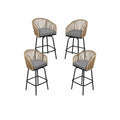 Set de 4 sillas de bar de exterior de ratán y acero con cojines grises