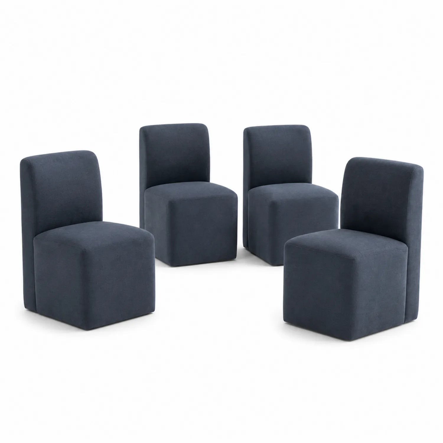 Juego de 4 sillas de comedor de tela azul oscuro