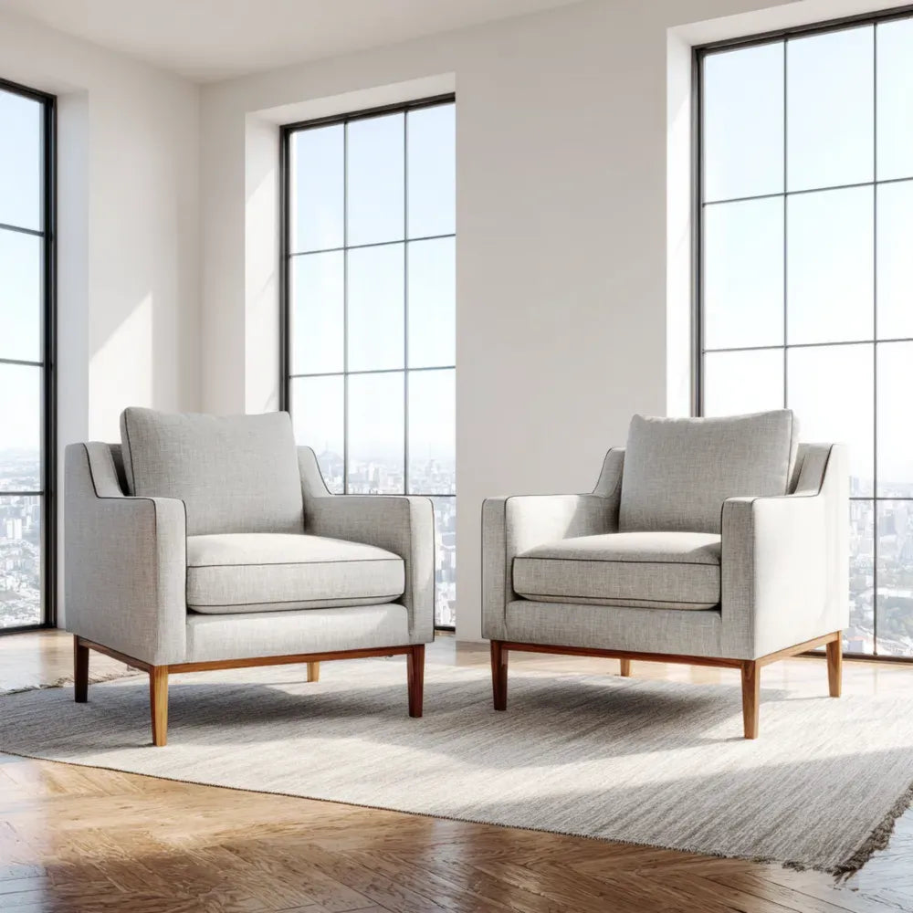 Modern Style Armchair Set 75x85x90 cm Fabric Upholstered - Light Gray