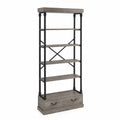Estantería de Madera y Metal con 5 Estantes y Cajón Inferior Gris