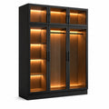 Armario de madera con iluminación LED y puertas de vidrio templado 210x180x60 cm