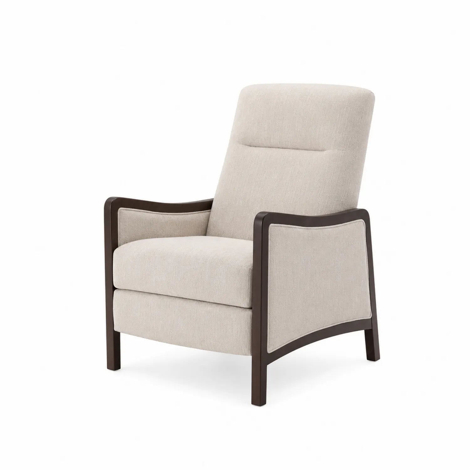 Silla Reclinable de Tela Beige con Estructura de Madera