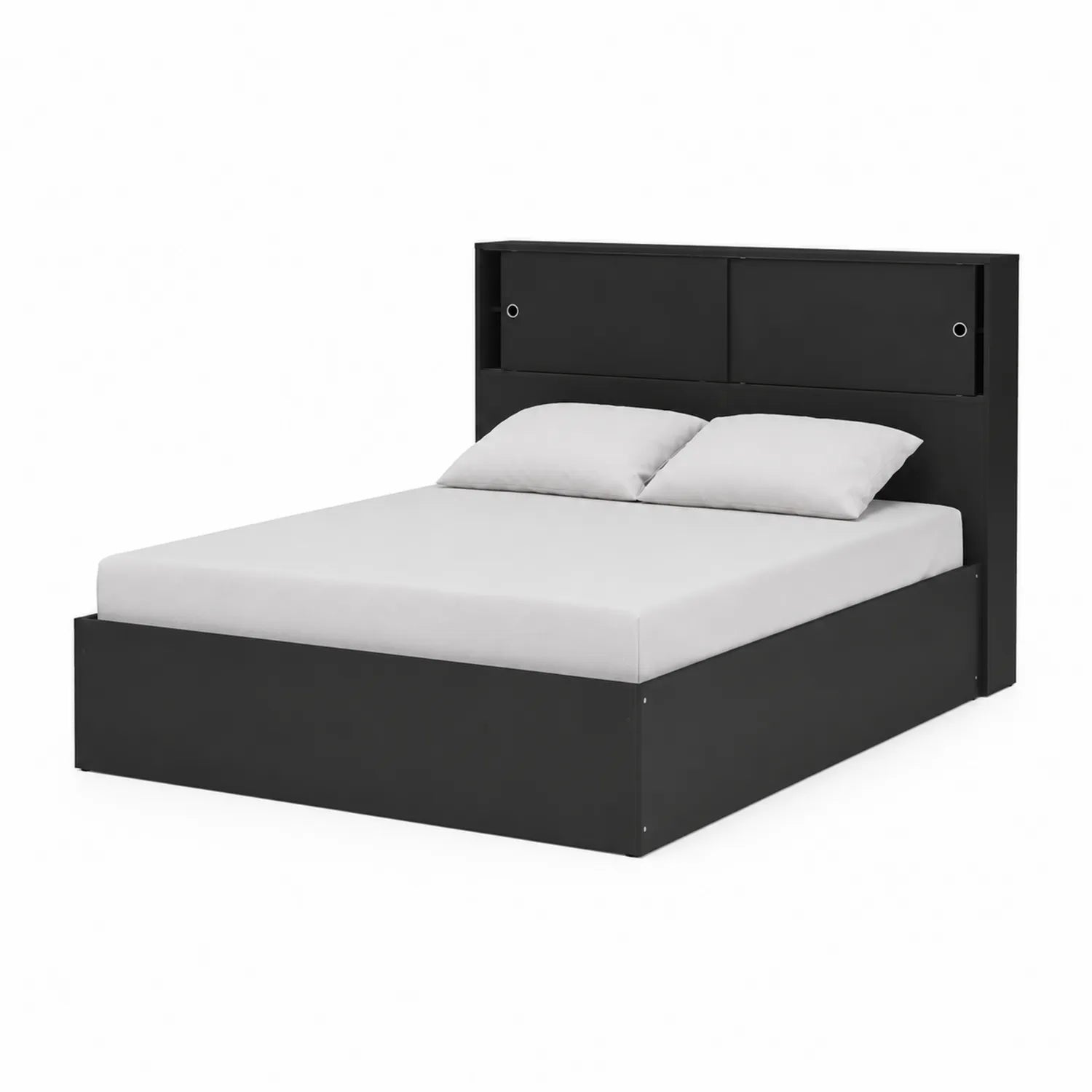 Cama doble con cabecero de almacenamiento 200x160 cm madera negro