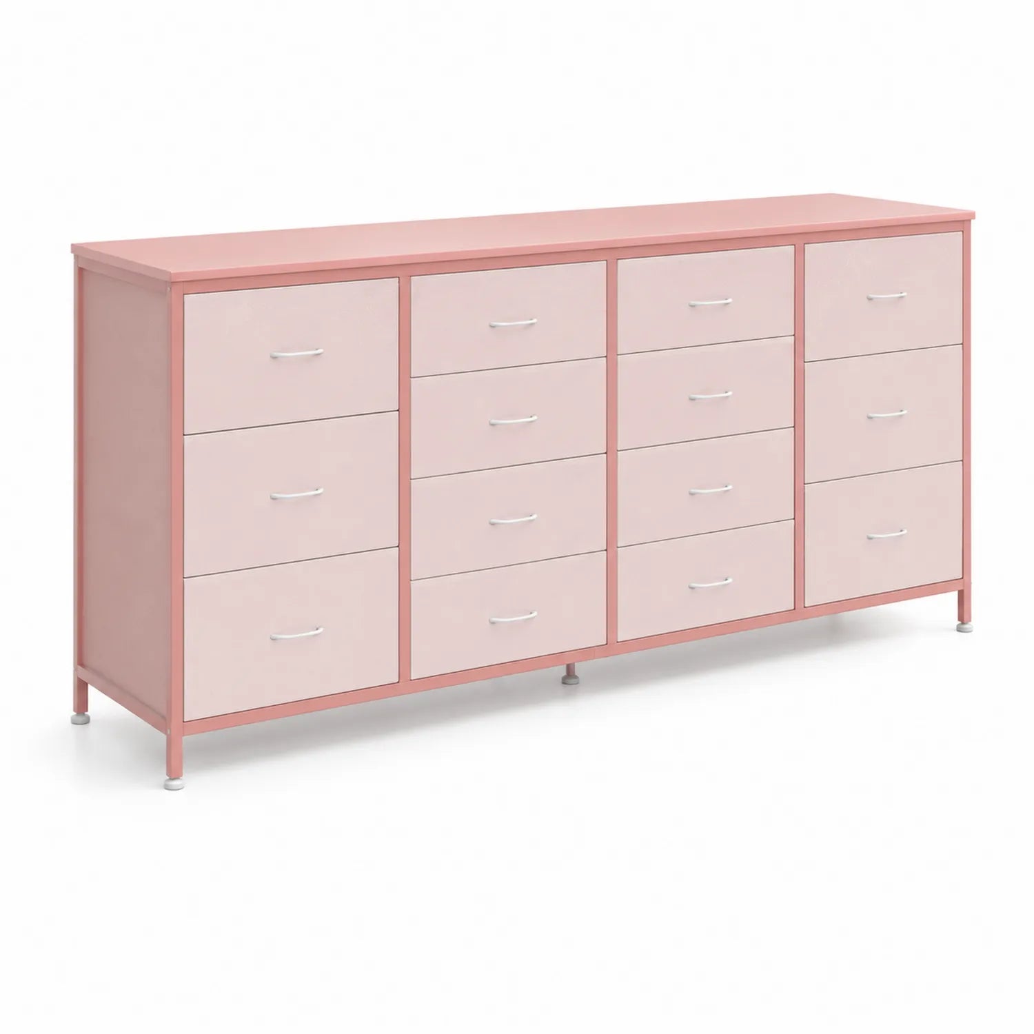 Cómoda de Madera y Metal Rosa con Quince Cajones