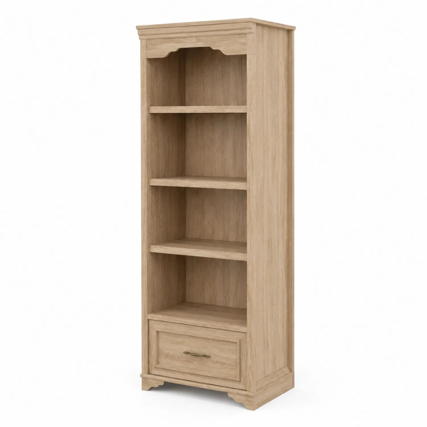 Estantería de madera de roble 4 estantes y cajón inferior 180x60x30 cm