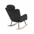 Silla mecedora de bouclé negro con base de madera y metal