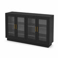 Aparador negro con puertas de vidrio templado acanalado y tiradores de metal 160x40x80cm