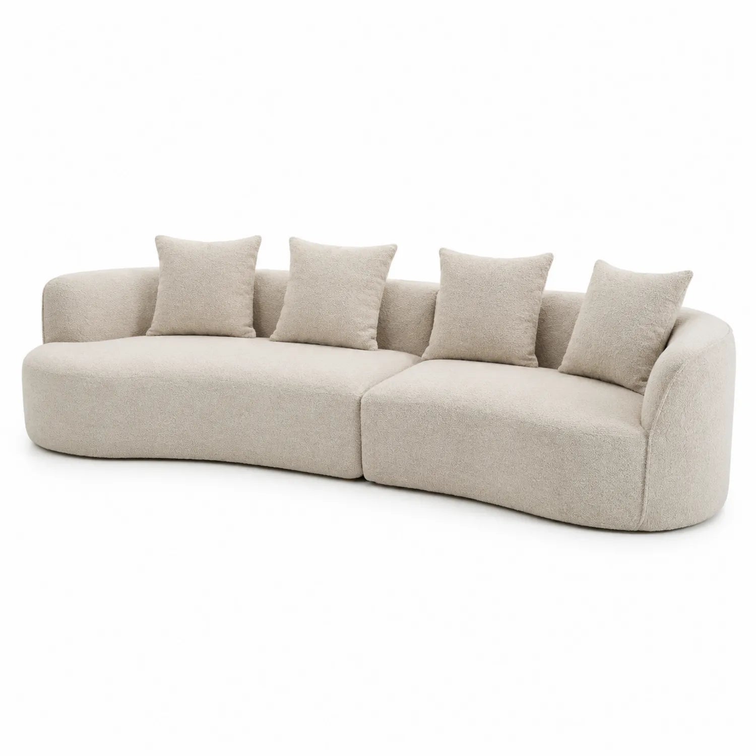 Sofá seccional curvado 3 plazas tela bouclé beige 300 cm