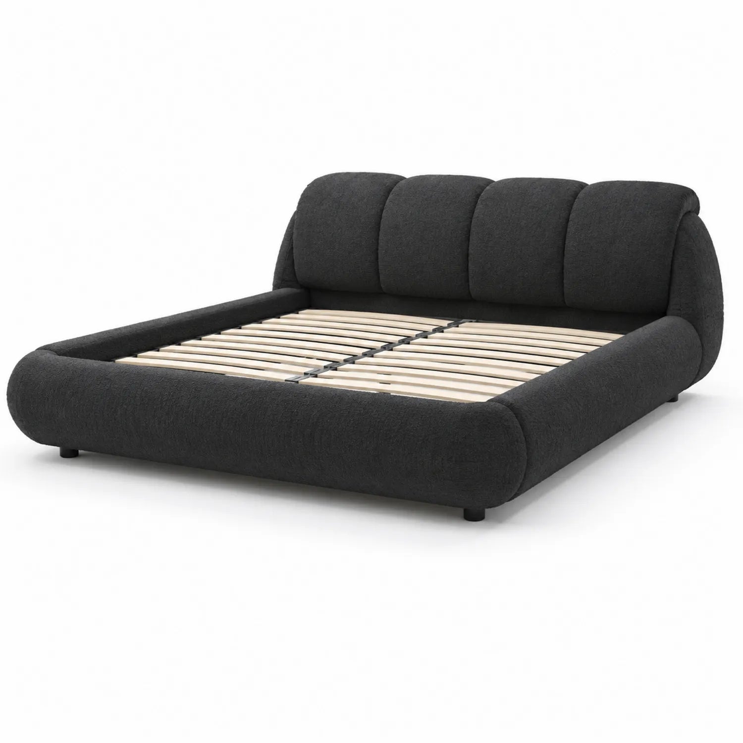 Cama de Tela Negra con Cabecera Acolchada
