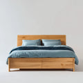 Wooden Double Bed - Solid Oak 200x160x90 cm - Natural Finish - Minimalist Design