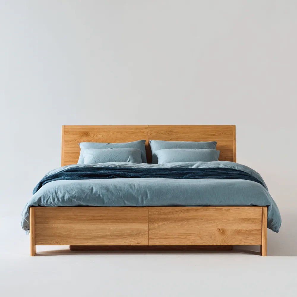 Wooden Double Bed - Solid Oak 200x160x90 cm - Natural Finish - Minimalist Design