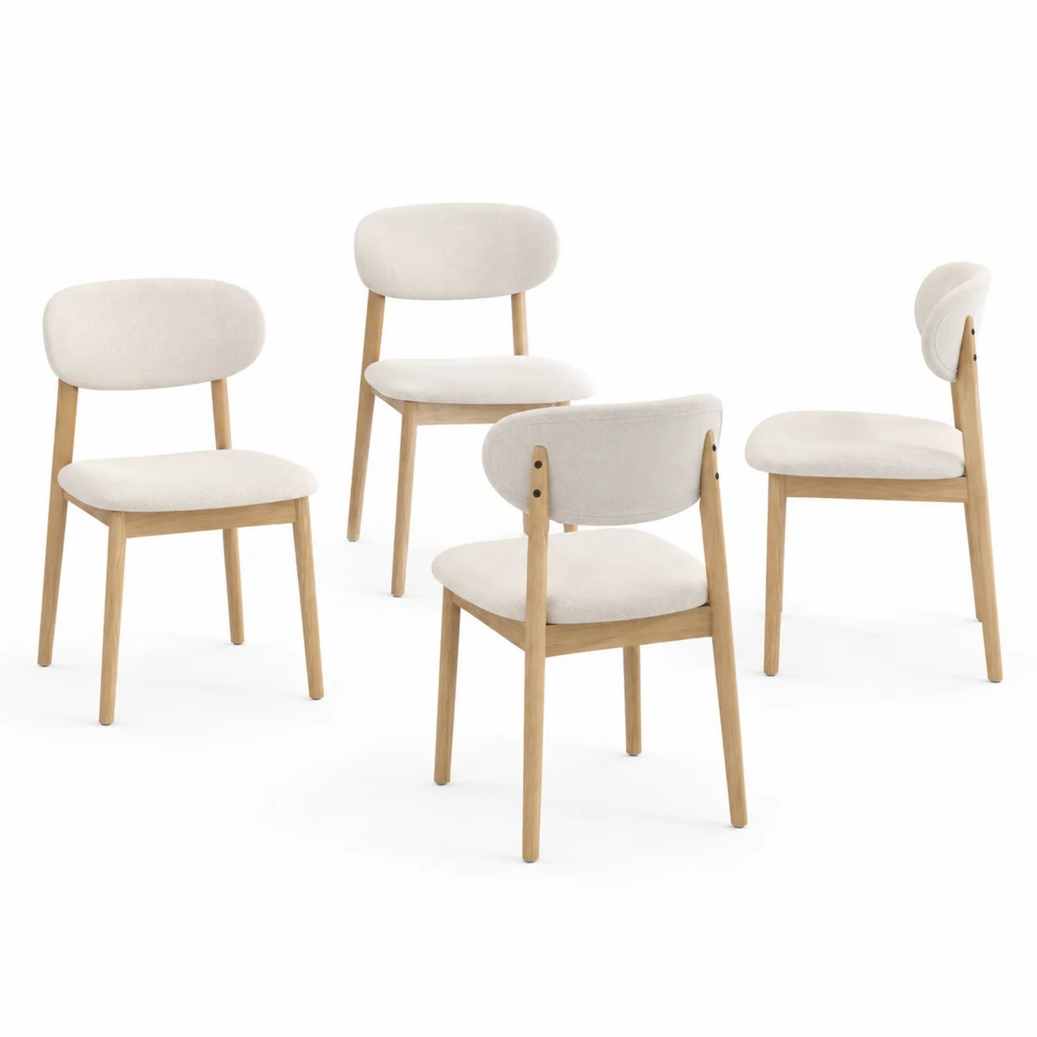 Set de 4 sillas de madera y poliéster crema