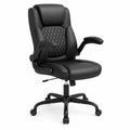 Silla de Oficina de Cuero Sintético Negra con Reposabrazos Plegables