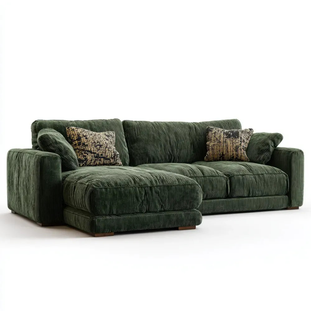 Corner Sofa Set Corduroy Upholstery 250x150x85 cm - Forest Green - Contemporary Design
