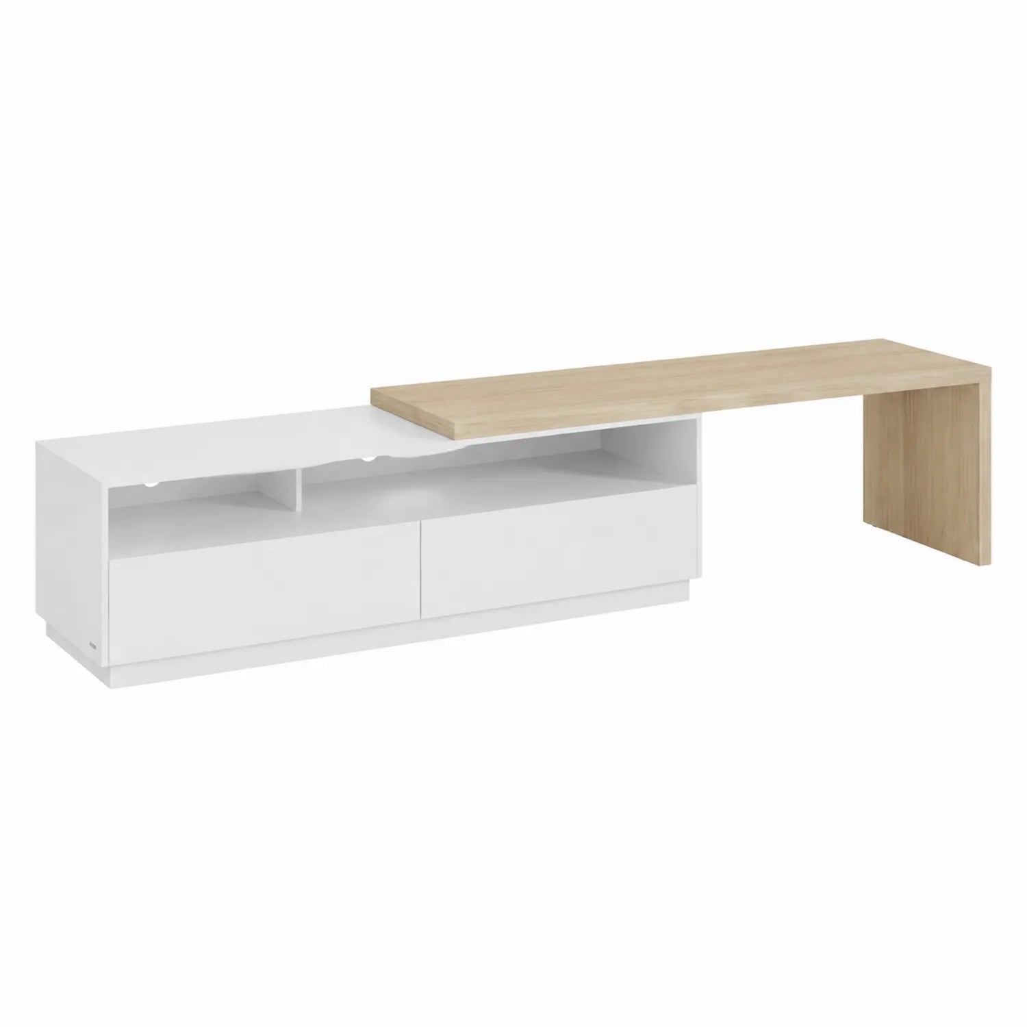 Mueble de TV con estante ajustable de MDF Blanco y Roble