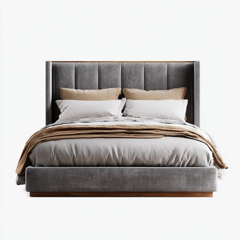 Double Bed Velvet Upholstered 200x150x120 cm - Dark Gray - Modern Style