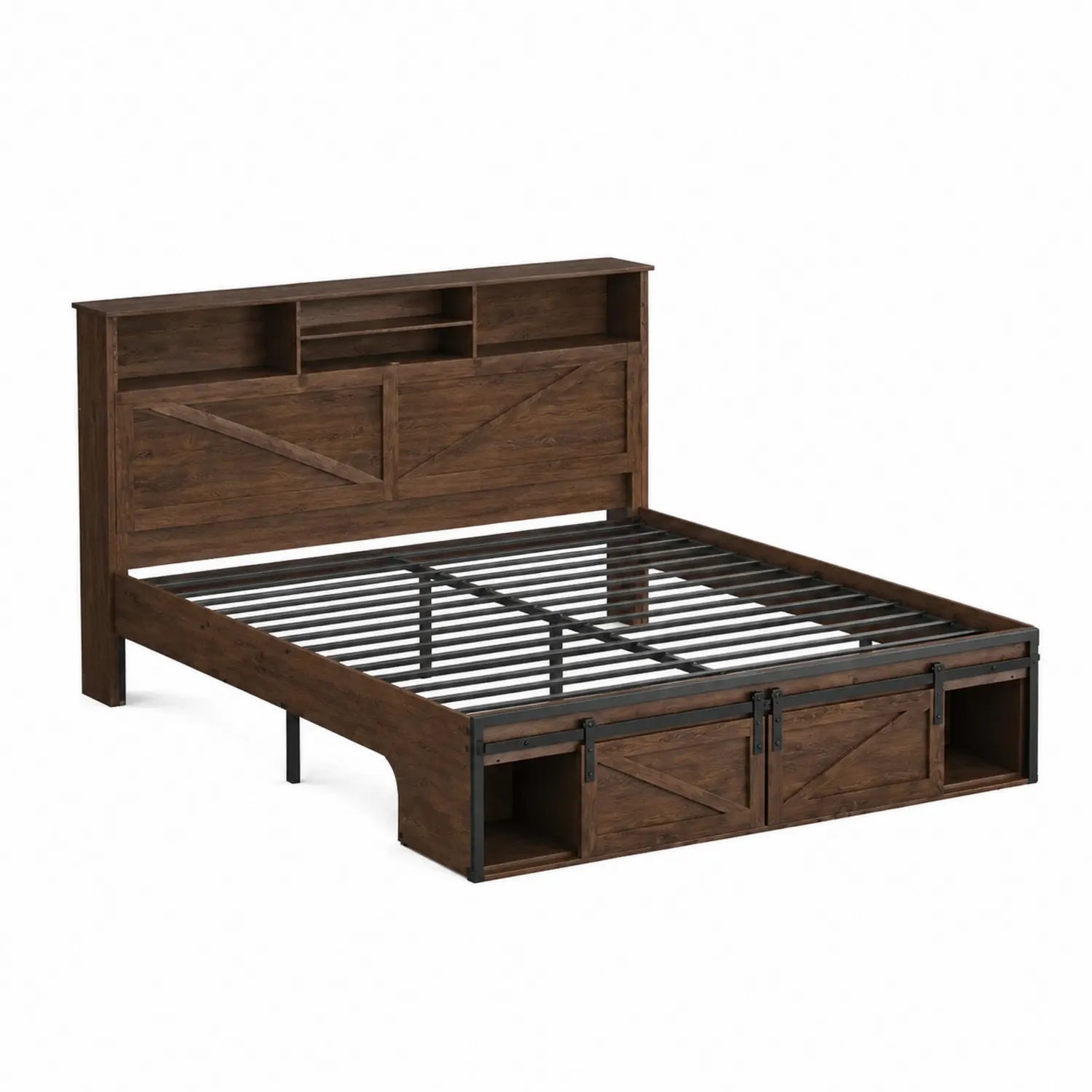 Cama de matrimonio de madera y metal marrón 200x140 cm