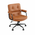 Silla de oficina giratoria de acero y cuero sintético marrón