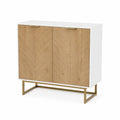 Aparador de Madera y Metal Blanco con Chapa de Roble