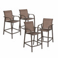 Conjunto de 4 sillas de bar de metal y textileno marrón para exterior