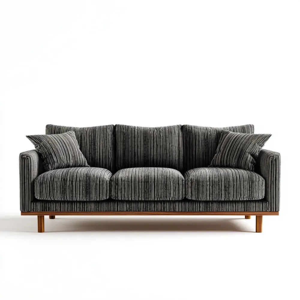 Sofa Set Corduroy Upholstery 220x95x85 cm - Black Stripes - Modern Design
