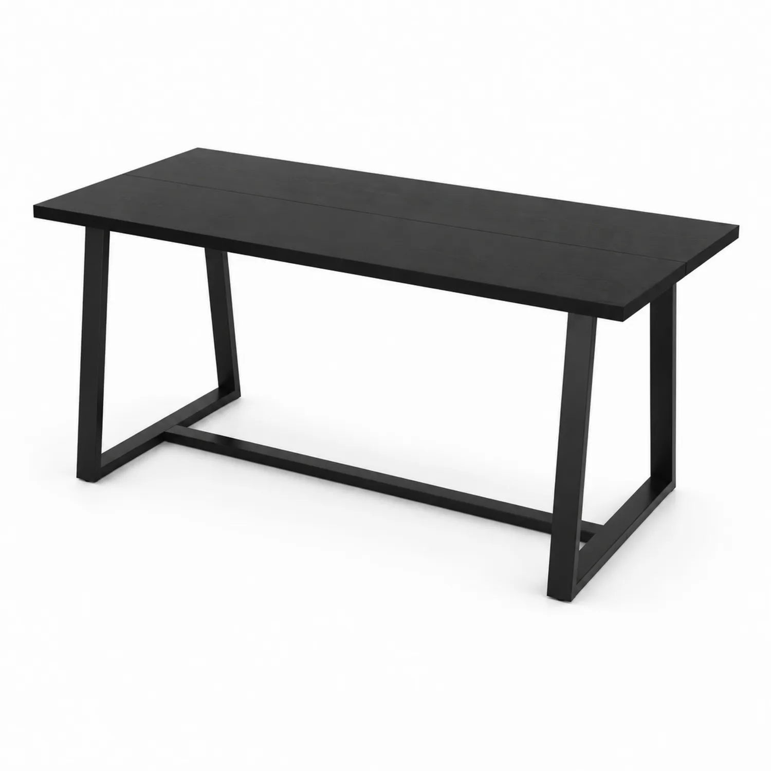 Mesa de comedor rectangular de metal y madera negra