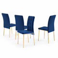 Juego de 4 Sillas de Comedor de Terciopelo con Patas de Acero Doradas, Azul