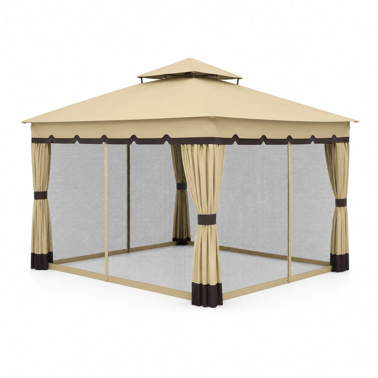 Pérgola Cuadrada de Aluminio y Tela 3x3 m Beige y Marrón