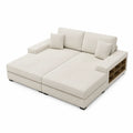 Sofá chaise longue modular con almacenamiento de pana beige
