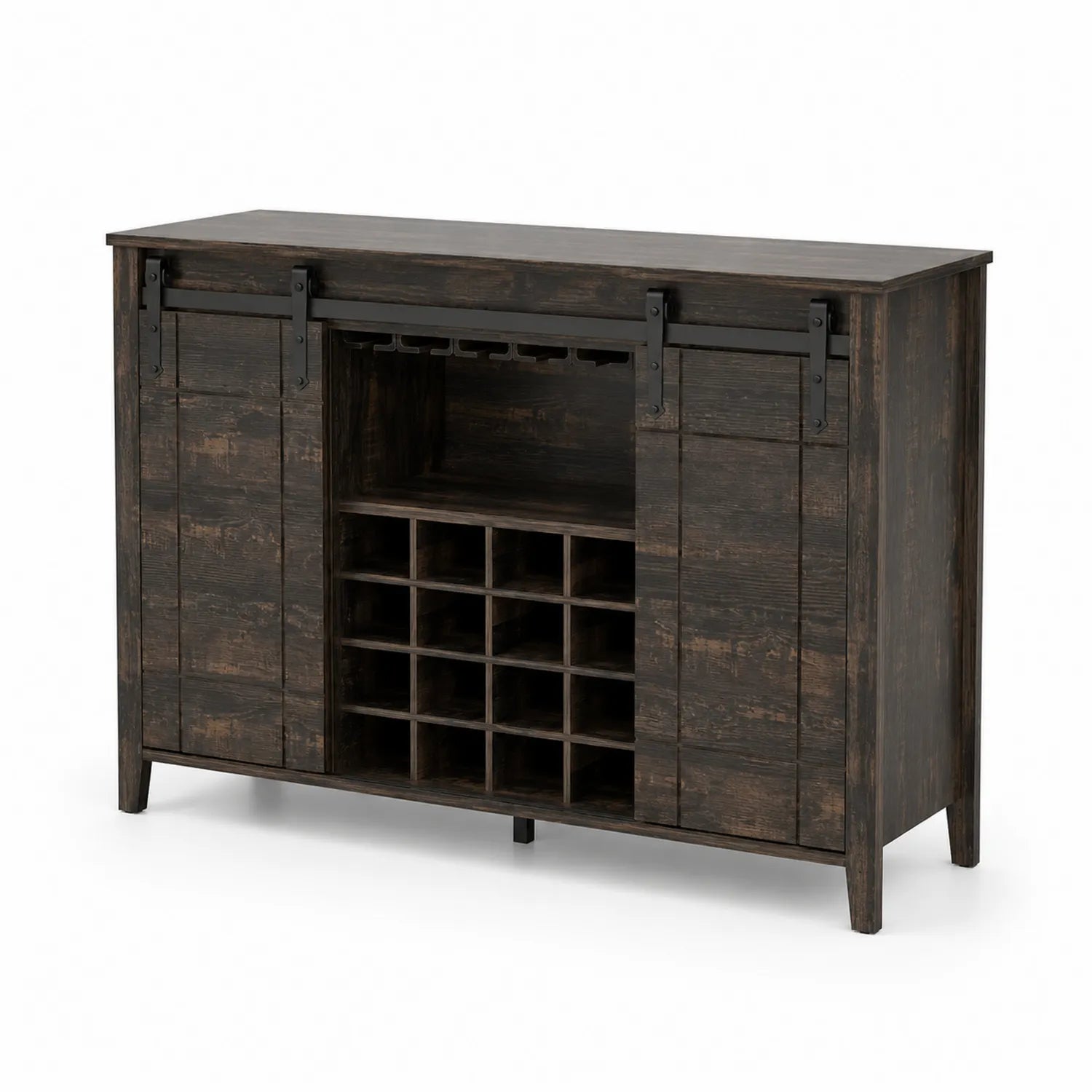 Aparador de Madera con Puertas Correderas y Estantería para Vinos Marrón Oscuro