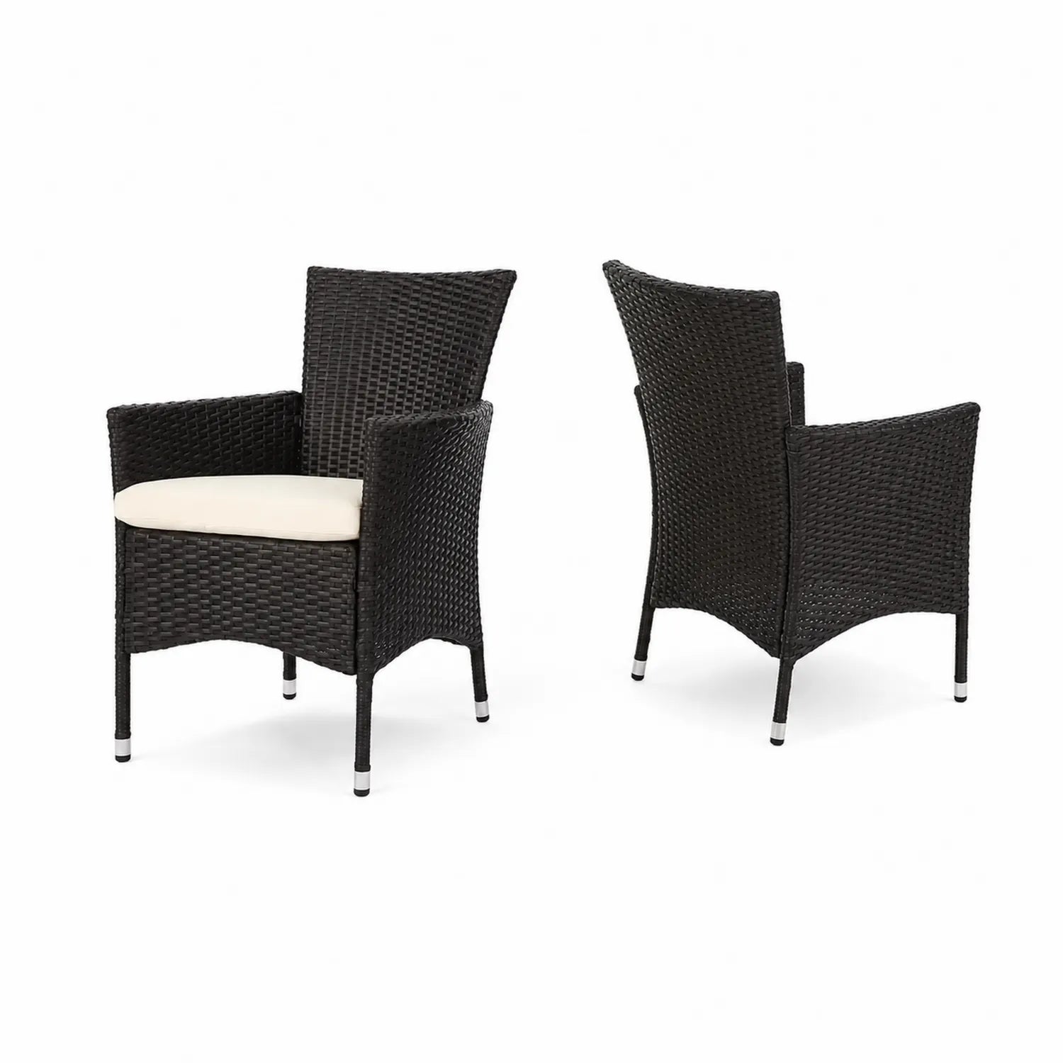Conjunto de 2 sillas de ratán sintético negro con cojines crema