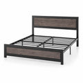 Cama doble de acero y madera laminada 200x160 cm Negro y Marrón
