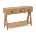 Mesa consola de madera y mimbre