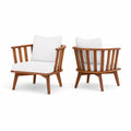 Conjunto de 2 sillones de madera de acacia con cojines blancos