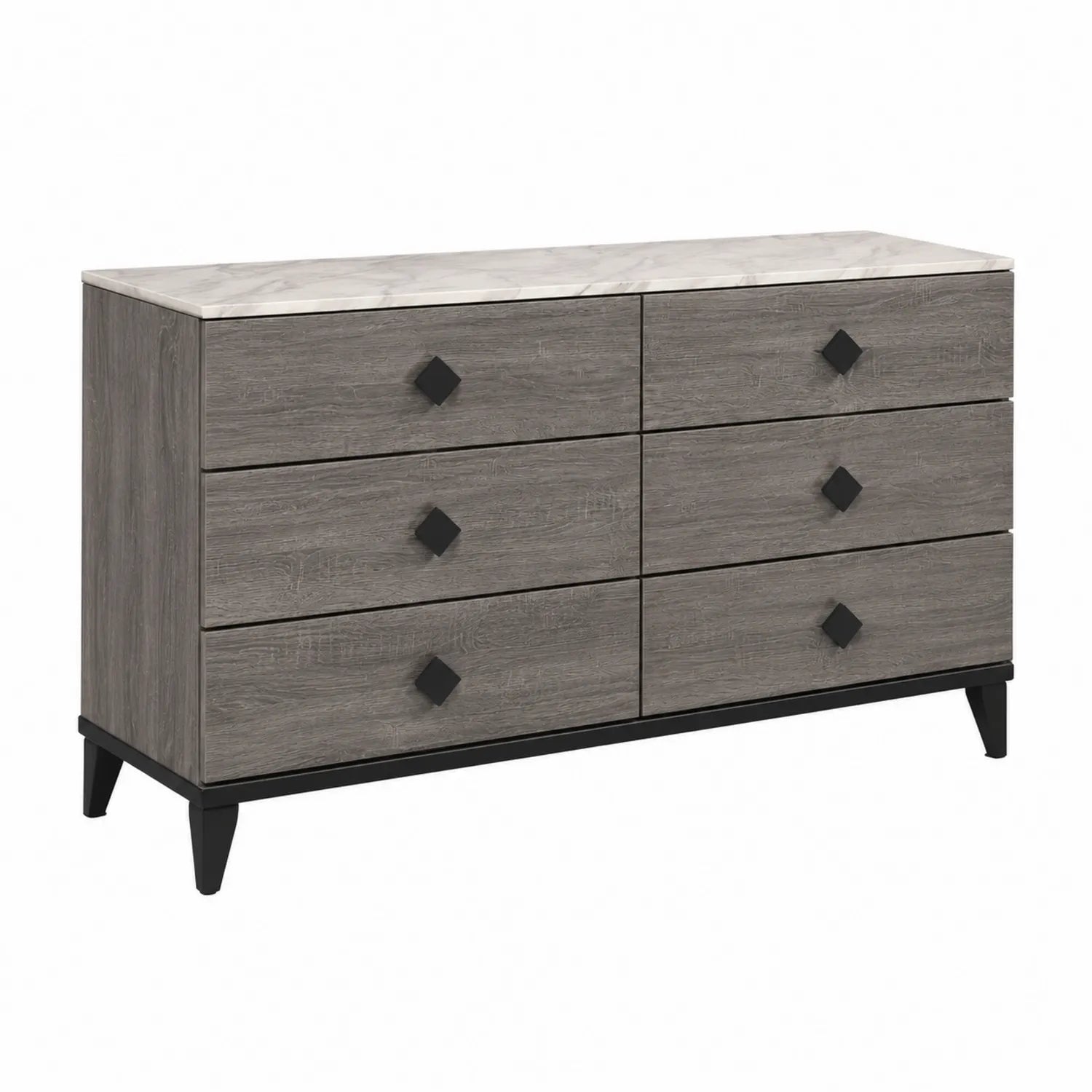 Cómoda de 6 Cajones de Madera Aglomerada con Superficie de Mármol Sintético Gris